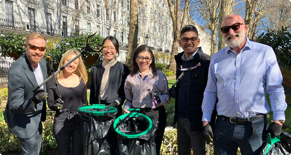 group of people litter picking